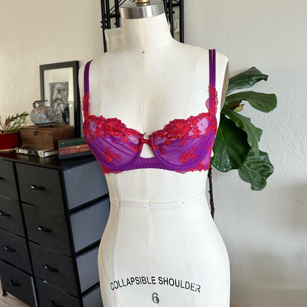 NWT Lise Charmel purple and red lace bra